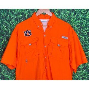 Auburn Tigers War Eagle Orange Columbia Short Sleeve Button Front Shirt Medium